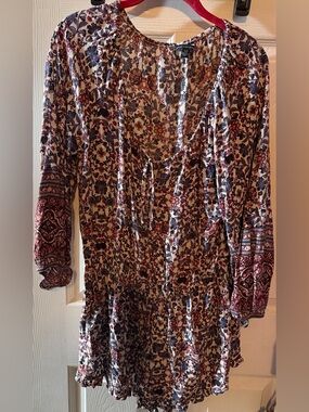 Boho Floral Tie-Front Long Sleeve Dress in Multi-Color